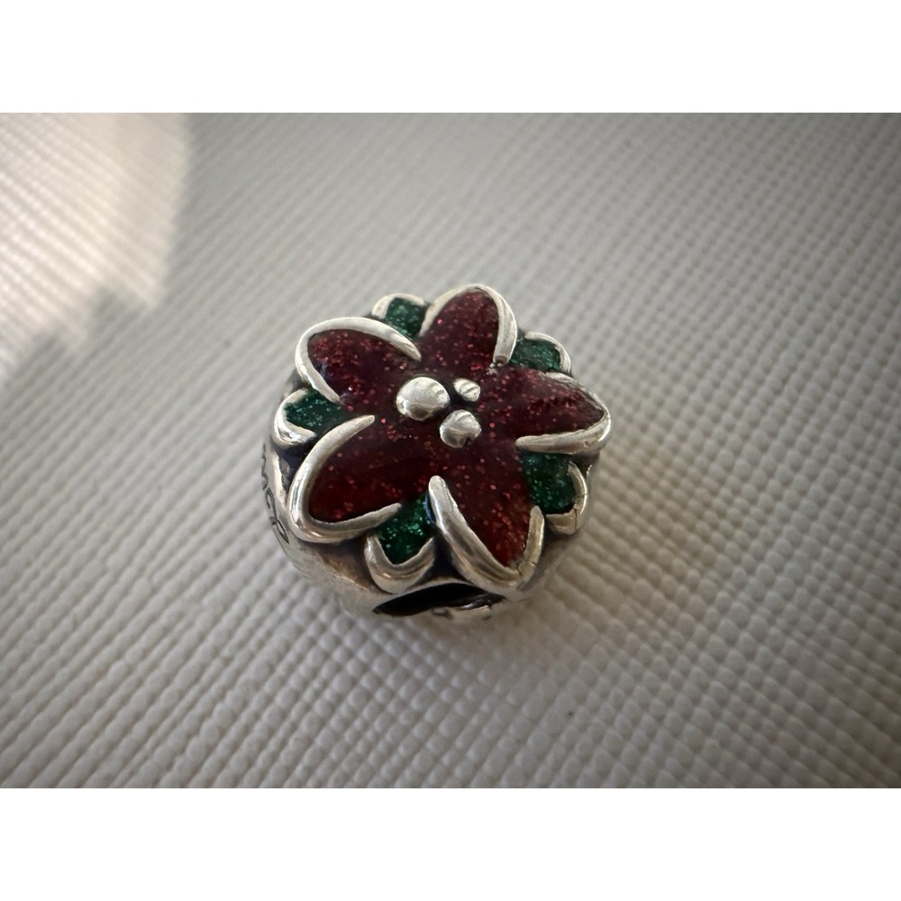 RL Richline Group Sterling Silver 925 Italy Red Green Flower Charm Bead Ltd Ed